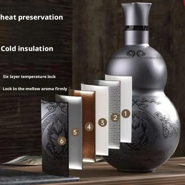 Portable Wukong Theme Gourd Style Water Bottle 304 Stainless Steel Thermal Insulation Cup Black Game Cosplay Lanyard Outdoor 3