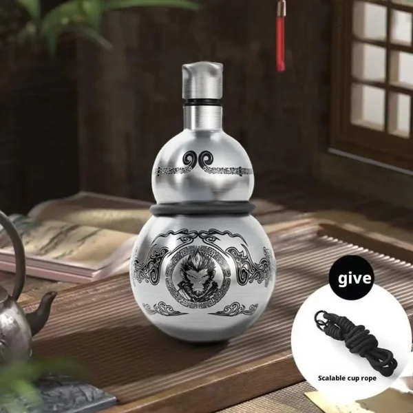 Portable Wukong Theme Gourd Style Water Bottle 304 Stainless Steel Thermal Insulation Cup Black Game Cosplay Lanyard Outdoor 4