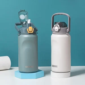 Dodge Thermos Cup 1000ml Sports Stainless Steel with Straw Lid Straight Cup Flask Large Capacity Portable Outdoor Car Water Cup 1
