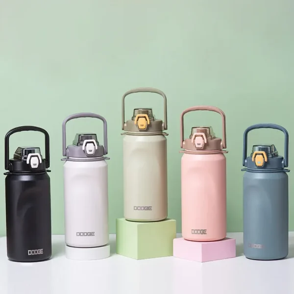 Dodge Thermos Cup 1000ml Sports Stainless Steel with Straw Lid Straight Cup Flask Large Capacity Portable Outdoor Car Water Cup 4