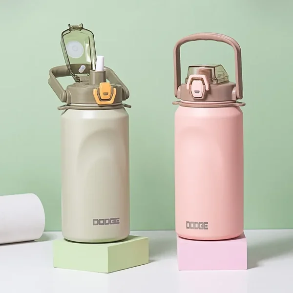 Dodge Thermos Cup 1000ml Sports Stainless Steel with Straw Lid Straight Cup Flask Large Capacity Portable Outdoor Car Water Cup 6
