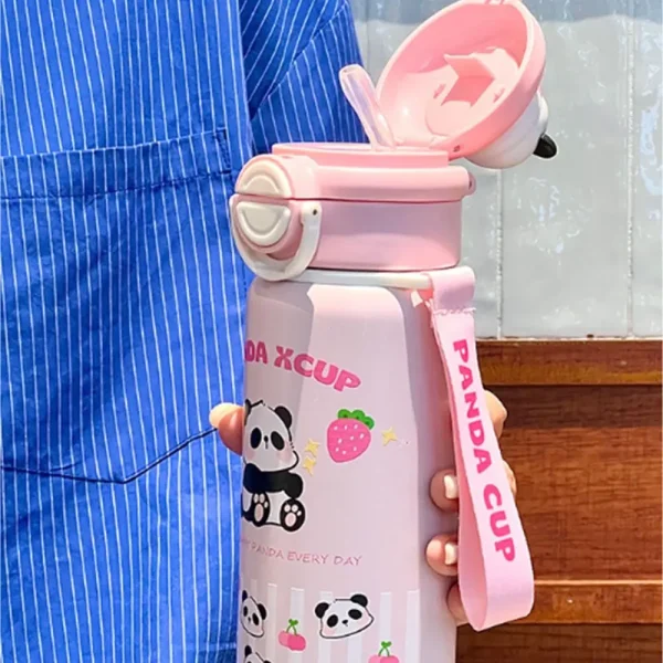 Large Capacity Panda Insulated Cup Reusable Insulated Cute Thermal Water Bottle 550ml Double Straw Drinking Water Cup Gift 2