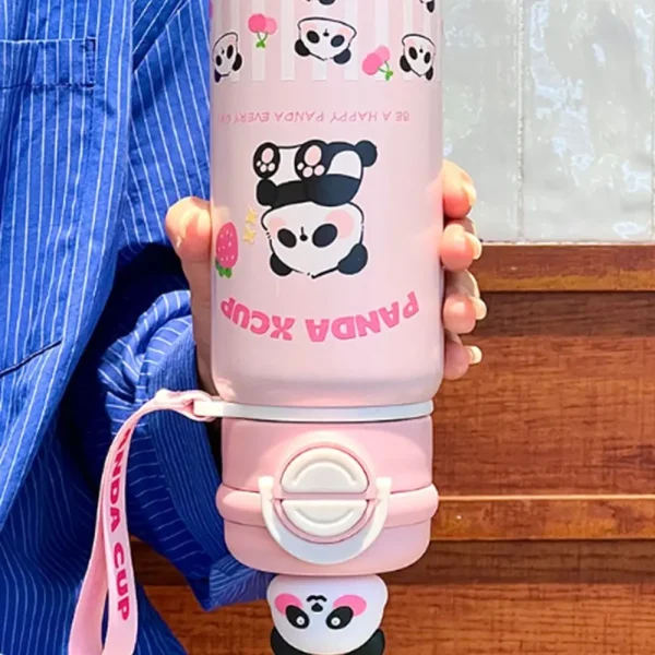 Large Capacity Panda Insulated Cup Reusable Insulated Cute Thermal Water Bottle 550ml Double Straw Drinking Water Cup Gift 3