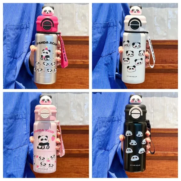 Large Capacity Panda Insulated Cup Reusable Insulated Cute Thermal Water Bottle 550ml Double Straw Drinking Water Cup Gift 5