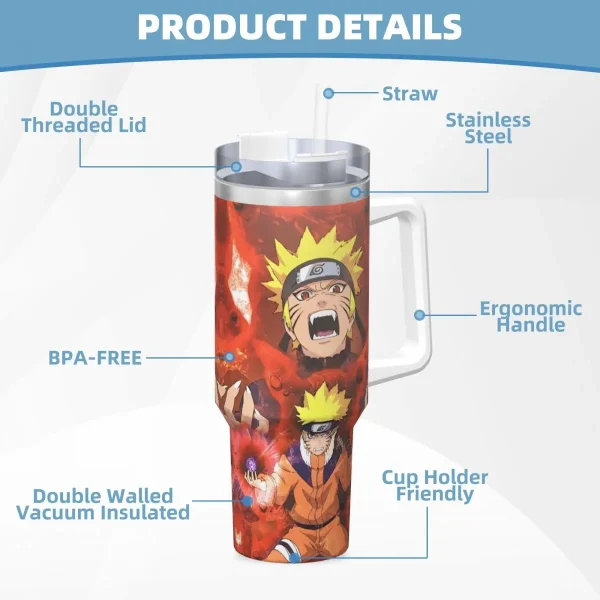 Stainless Steel Tumbler Narutos Anime Coffee Mug Insulated Cold and Hot Car Mugs Beach Custom Water Bottle 5