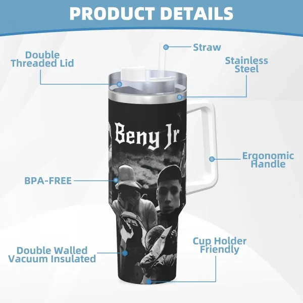 Stainless Steel Tumbler Rapper BENYs JR 2024 Tour Graphic Thermal Mug Insulated Cold Car Mugs Camping Custom Water Bottle 5