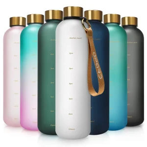 New 1L Water Bottle with Time Stamp BPA Free Reusable Fitness Sports Outdoor Travel Leakproof Water Cup Frosted Kettle 1