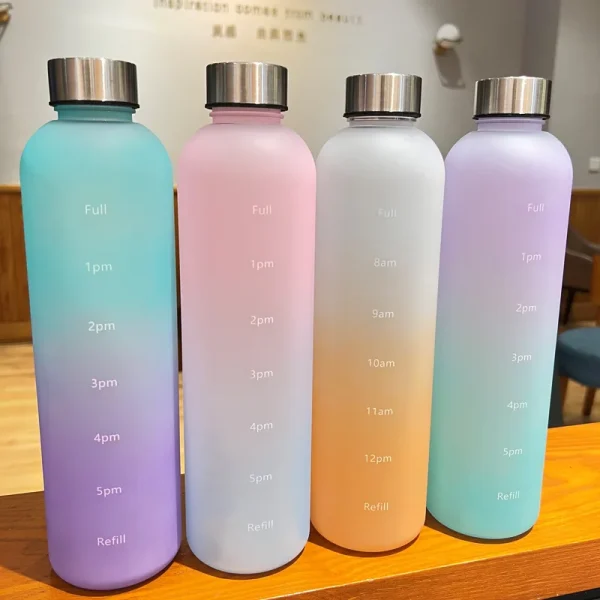 New 1L Water Bottle with Time Stamp BPA Free Reusable Fitness Sports Outdoor Travel Leakproof Water Cup Frosted Kettle 2