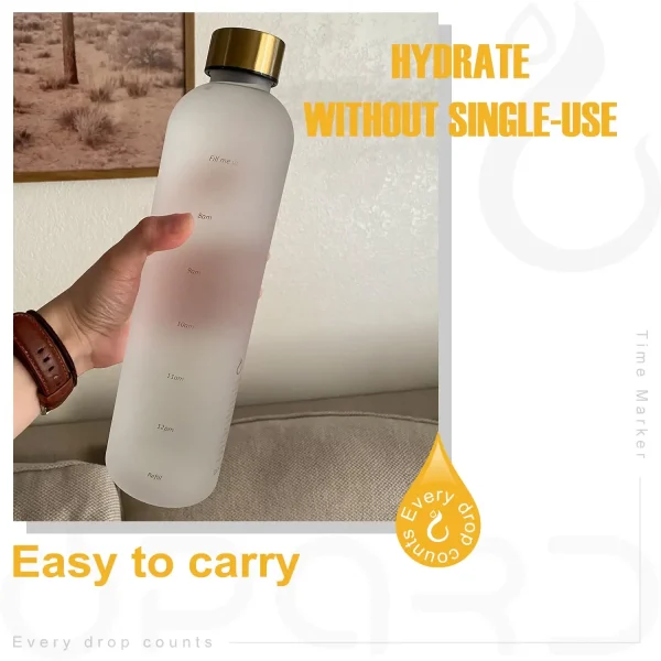 New 1L Water Bottle with Time Stamp BPA Free Reusable Fitness Sports Outdoor Travel Leakproof Water Cup Frosted Kettle 3