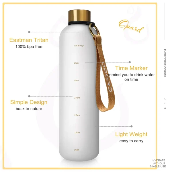 New 1L Water Bottle with Time Stamp BPA Free Reusable Fitness Sports Outdoor Travel Leakproof Water Cup Frosted Kettle 4
