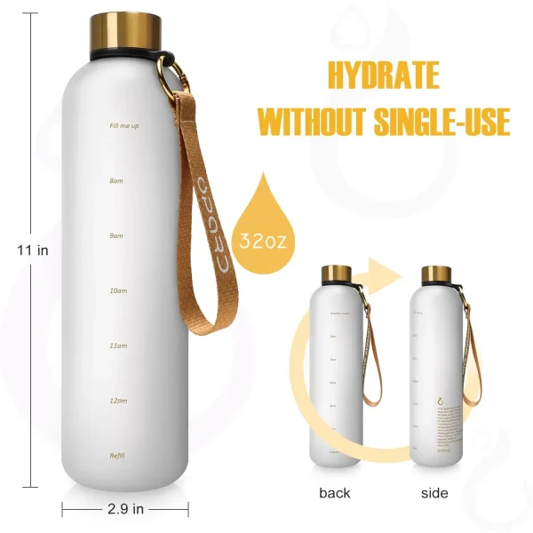 New 1L Water Bottle with Time Stamp BPA Free Reusable Fitness Sports Outdoor Travel Leakproof Water Cup Frosted Kettle 5