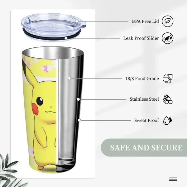 Stainless Steel Tumbler Pokemon Pikachu Thermal Mug Portable Hot Drinks Car Mugs Travel Custom Water Bottle 4