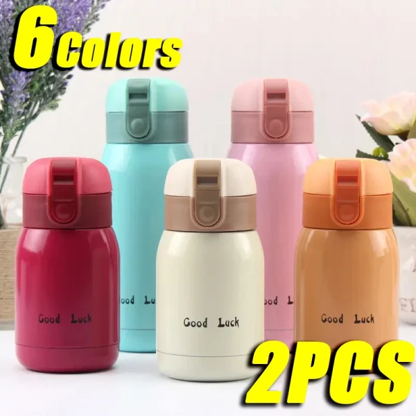 1-2PCS New Design Small Mini Pop-up Lid Portable Double Wall Insulated Stainless Steel Water Bottle For Kids 1
