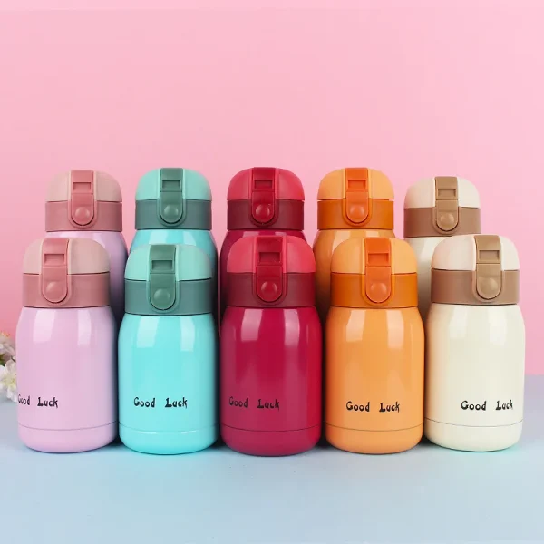1-2PCS New Design Small Mini Pop-up Lid Portable Double Wall Insulated Stainless Steel Water Bottle For Kids 2