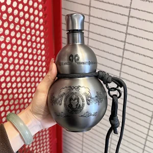 304 Stainless Steel Thermal Insulation Cup Black Game Cosplay Lanyard Outdoor Portable Wukong Theme Gourd Style Water Bottle 1