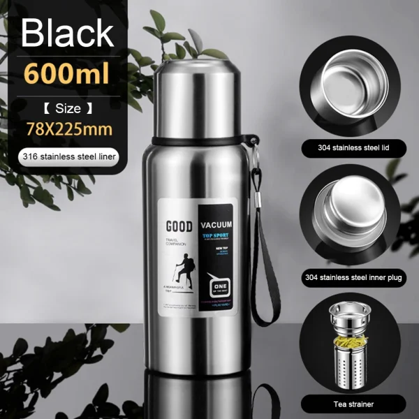 600-2000ml Thermal Water Bottle Stainless Steel Thermo Bottle Coffee Tea Insulated Vacuum Tumbler Car Cold Hot Drinking Kettle 2