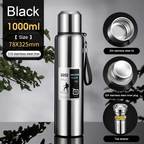 600-2000ml Thermal Water Bottle Stainless Steel Thermo Bottle Coffee Tea Insulated Vacuum Tumbler Car Cold Hot Drinking Kettle 4