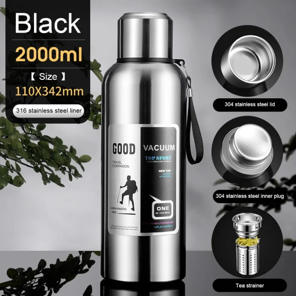 600-2000ml Thermal Water Bottle Stainless Steel Thermo Bottle Coffee Tea Insulated Vacuum Tumbler Car Cold Hot Drinking Kettle 6