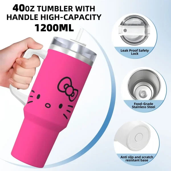 Stainless Steel Tumbler Kawaii Hello Kitty Coffee Mug Insulated Cold Drink Car Mugs Beach Custom Water Bottle 3