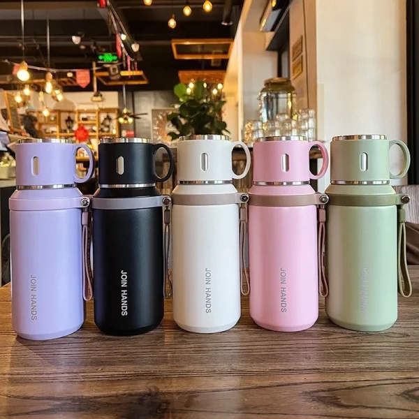 600ML Thermal Water Bottle Stainless Steel Thermos Bottle Keep Cold and Hot Water Bottle Thermos for Tea Coffee Vacuum Flasks 2