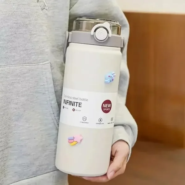 1.2L Large Capacity  Bottle with Straw Stainless Steel Double Drinking Straw Thermal Water Bottle Keep Cold and Hot Thermos Cup 3