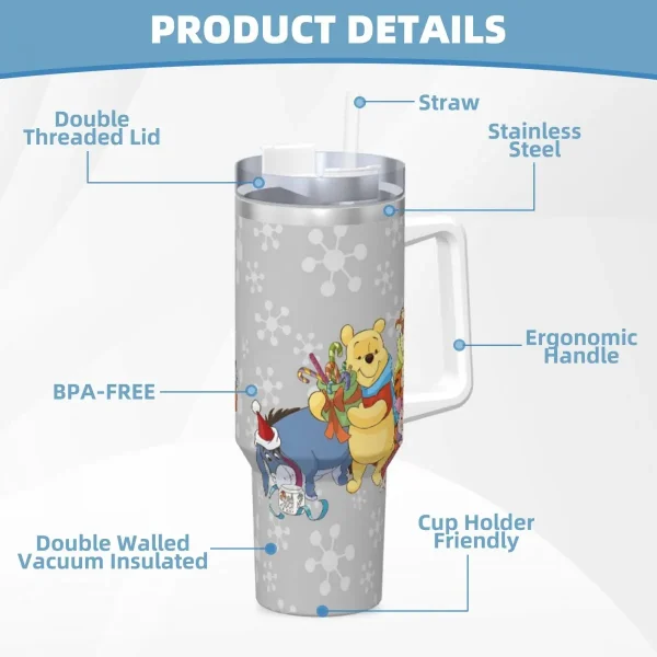Stainless Steel Tumbler Pooh Bear   Large Capacity Thermal Cups Keep Heat Cold and Hot Car Mugs Beach Custom Water Bottle 5