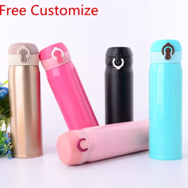 DIY Vacuum Water Bottles 450ML Cute Safety 304 Stainless Steel Girls Students New Year Birth Gift Drinking Coffee Cup Customized 2