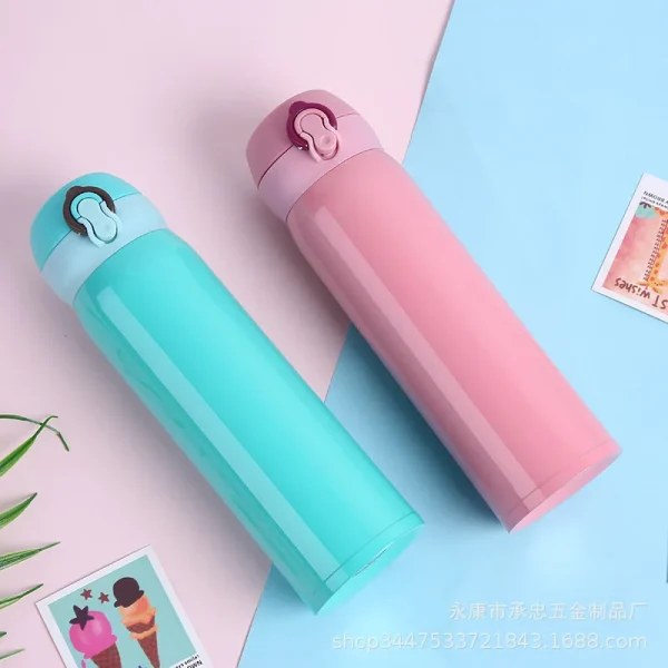 DIY Vacuum Water Bottles 450ML Cute Safety 304 Stainless Steel Girls Students New Year Birth Gift Drinking Coffee Cup Customized 3