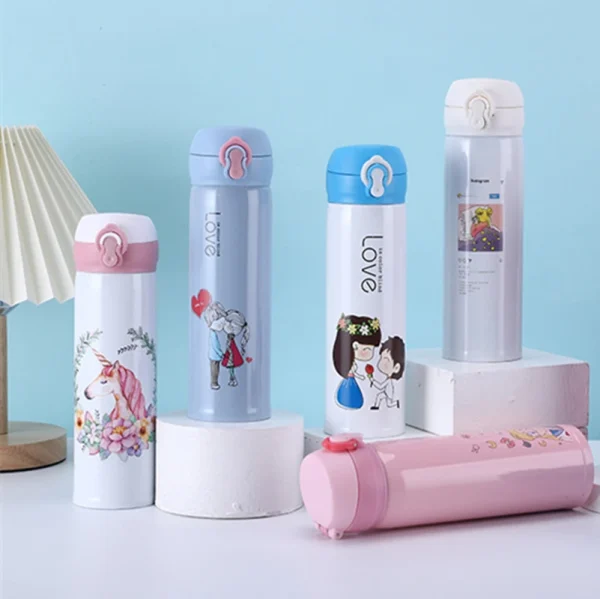 DIY Vacuum Water Bottles 450ML Cute Safety 304 Stainless Steel Girls Students New Year Birth Gift Drinking Coffee Cup Customized 6