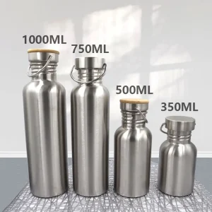 Portable Stainless Steel Water Bottle 1000ml Bamboo Lid Sports Flasks Travel Cycling Hiking Camping Bottles BPA Free 1