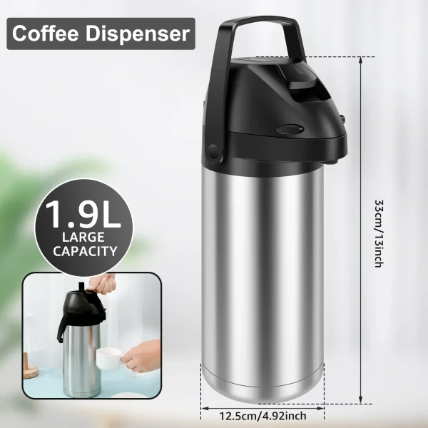 1.9L Thermos Bottle Stainless Steel Push-type Coffee Drink Beverage Dispenser Leak-proof Party Hot and Cold Beverage Dispenser 1