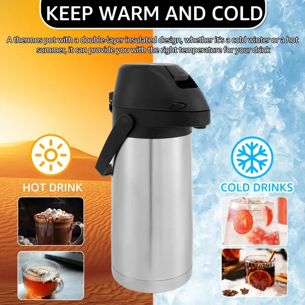 1.9L Thermos Bottle Stainless Steel Push-type Coffee Drink Beverage Dispenser Leak-proof Party Hot and Cold Beverage Dispenser 2