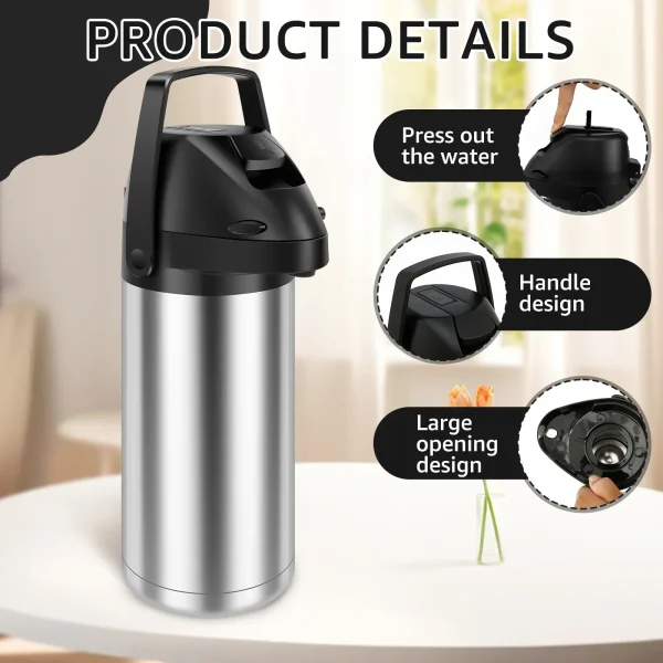 1.9L Thermos Bottle Stainless Steel Push-type Coffee Drink Beverage Dispenser Leak-proof Party Hot and Cold Beverage Dispenser 3