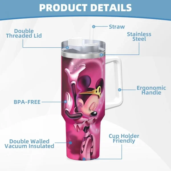 Stainless Steel Tumbler Minnie Mouse Cartoon Thermal Mug Portable Hot Drinks Mugs Cup Travelist Custom DIY Water Bottle 4