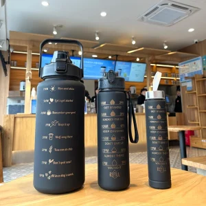 3 Pieces 2000ML/750ML/280ML Water Bottle Large Capacity Portable Sports Water Cup Gradient Color Plastic Clear Drink Bottle 1