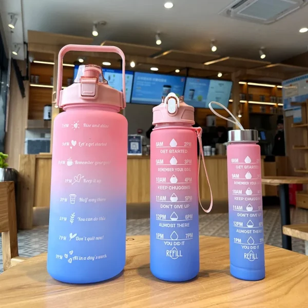 3 Pieces 2000ML/750ML/280ML Water Bottle Large Capacity Portable Sports Water Cup Gradient Color Plastic Clear Drink Bottle 2