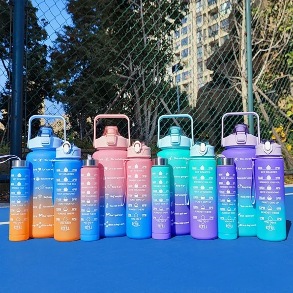 3 Pieces 2000ML/750ML/280ML Water Bottle Large Capacity Portable Sports Water Cup Gradient Color Plastic Clear Drink Bottle 3