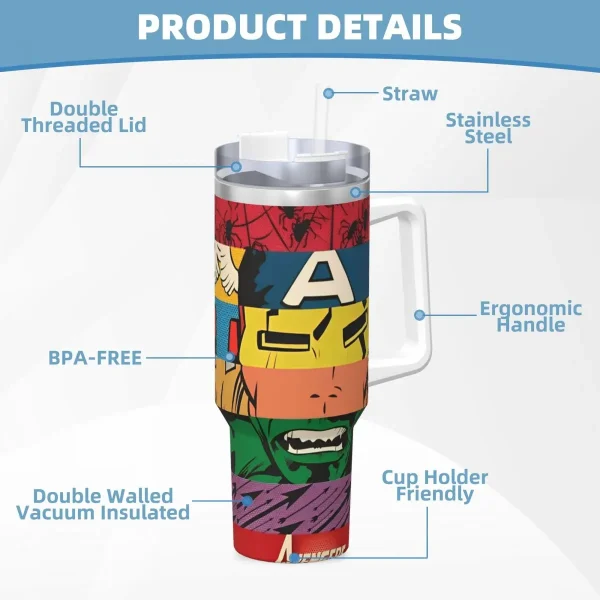 Stainless Steel Tumbler Marvel Avengers Thermal Mug Leakproof Cold and Hot Mugs Cup Travel Custom Water Bottle 5