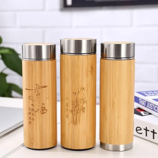 350-500ml bamboo shell thermos cup, vacuum, heat and cold protection, 304 stainless steel, portable outdoor car water bottle 3