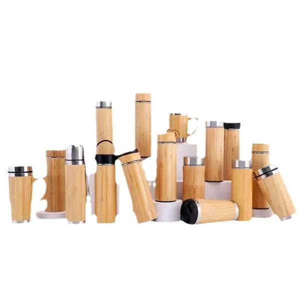 350-500ml bamboo shell thermos cup, vacuum, heat and cold protection, 304 stainless steel, portable outdoor car water bottle 5