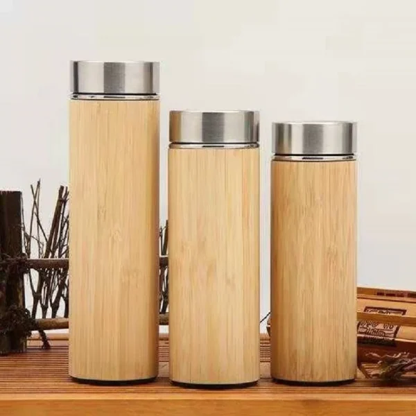 350-500ml bamboo shell thermos cup, vacuum, heat and cold protection, 304 stainless steel, portable outdoor car water bottle 6
