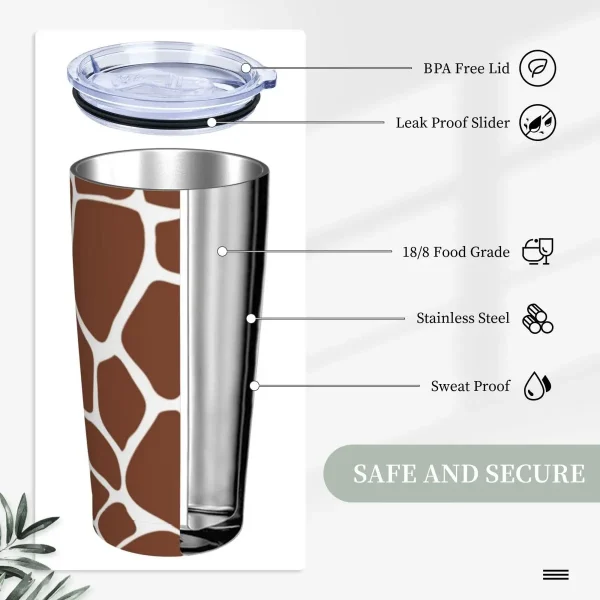 Stainless Steel Tumbler Giraffe Print Thermal Cups Brown Animal Skin Leakproof Hot Drinks Mugs Cup Beach Custom Water Bottle 4