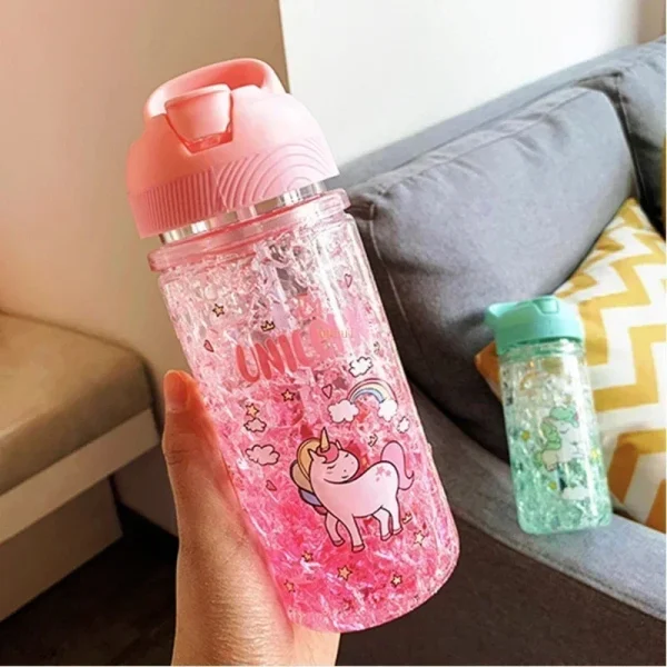 Stylish Double Straw Unicorn Ice Cup Summer Cold Drink Juice Coffee Water bottle Boy's Girl's Portable Plastic Cups Novelty Gift 1