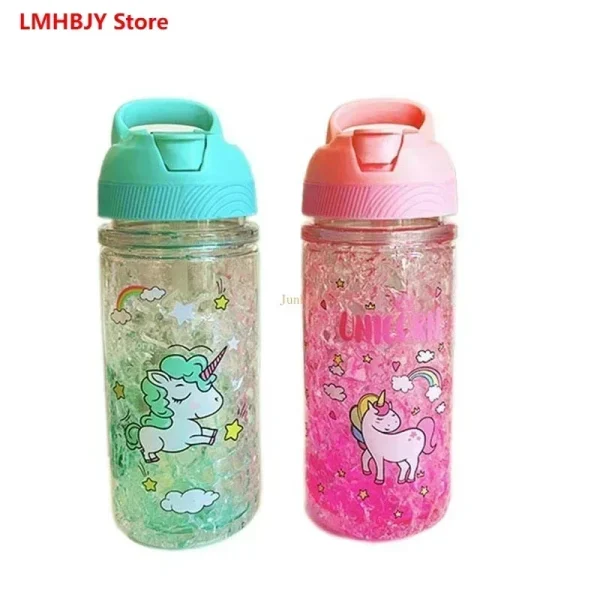 Stylish Double Straw Unicorn Ice Cup Summer Cold Drink Juice Coffee Water bottle Boy's Girl's Portable Plastic Cups Novelty Gift 2