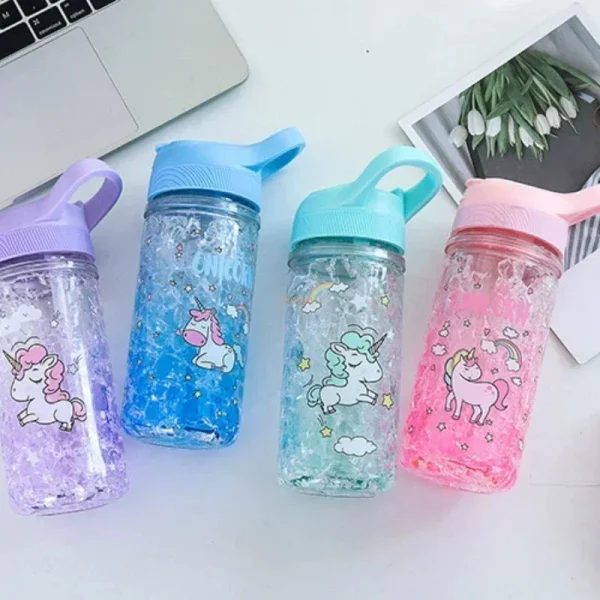 Stylish Double Straw Unicorn Ice Cup Summer Cold Drink Juice Coffee Water bottle Boy's Girl's Portable Plastic Cups Novelty Gift 3