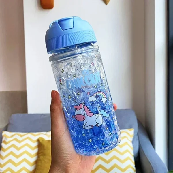 Stylish Double Straw Unicorn Ice Cup Summer Cold Drink Juice Coffee Water bottle Boy's Girl's Portable Plastic Cups Novelty Gift 4