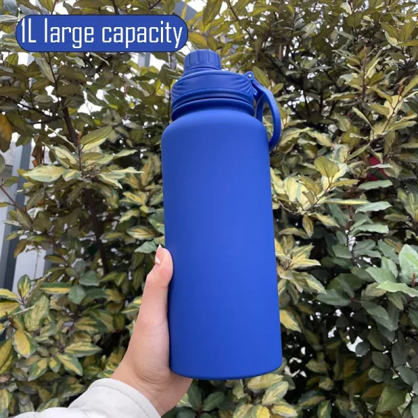 1L Large Capacity Sports Thermos Cup With Handle,Stainless Steel Vacuum Flasks,Gym Drinkware,Wide Mouth Camping Water Bottle 2