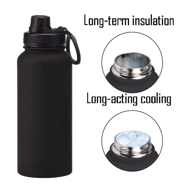 1L Large Capacity Sports Thermos Cup With Handle,Stainless Steel Vacuum Flasks,Gym Drinkware,Wide Mouth Camping Water Bottle 5