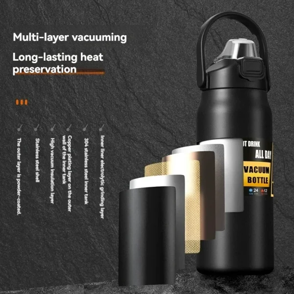 Insulated Cold Water Bottle 1000ml/1500ml/1 Liter Large Capacity  Stainless Steel Leak Proof Vacuum Tumbler 2
