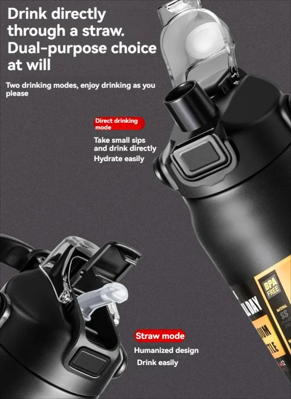 Insulated Cold Water Bottle 1000ml/1500ml/1 Liter Large Capacity  Stainless Steel Leak Proof Vacuum Tumbler 5